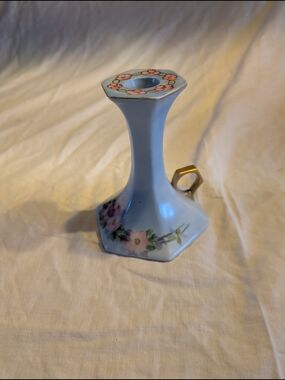 2/20$ Limoges White Porcelain Floral Candlestick with Gold Handle